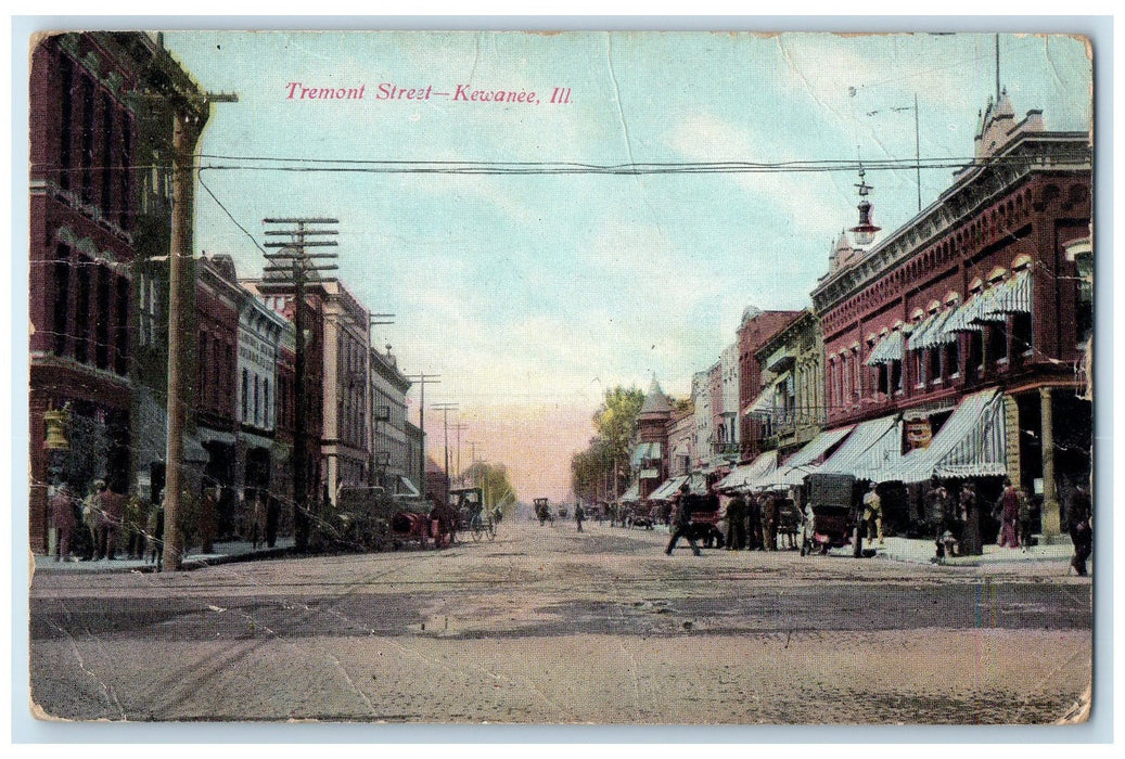 1907 Tremont Street Shops People Buildings Kewanee Illinois IL Posted Postcard
