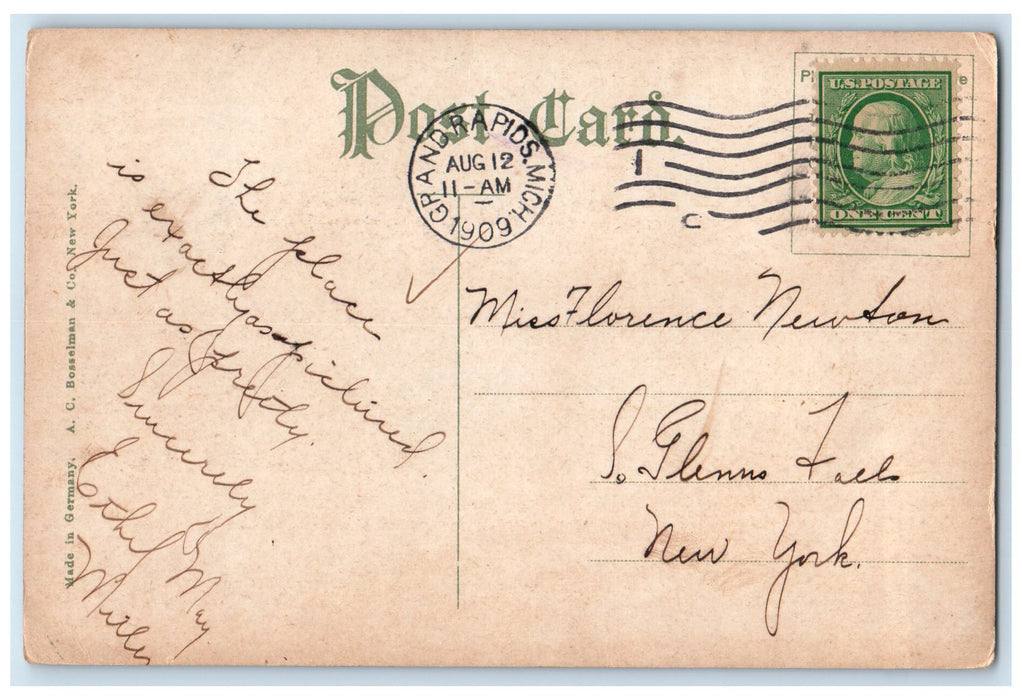 1909 Grand River Below Trees Scene Grand Rapids Michigan MI Posted Postcard