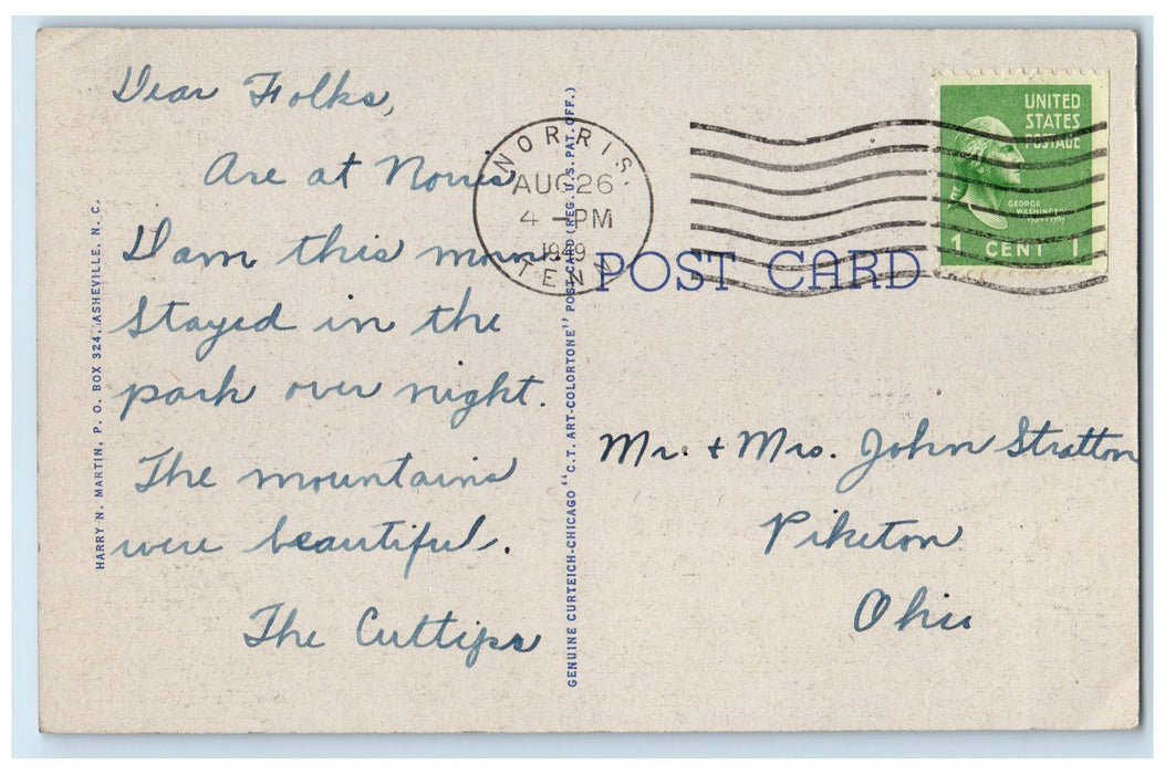 1949 Chimney Tops & Newfound Gap Great Smokey Mountain National Park Postcard