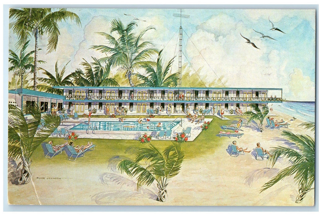 1960 Almaza Motel Restaurant Estero Blvd. Fort Myers Beach Florida FL Postcard