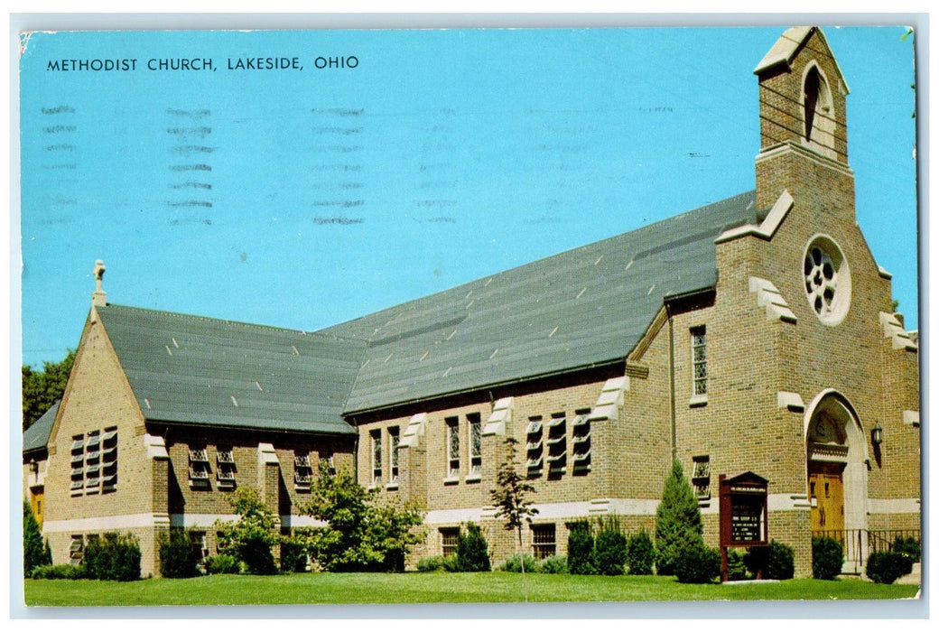 1960 Methodist Church Building Tower Ground Entrance Lakeside Ohio OH Postcard