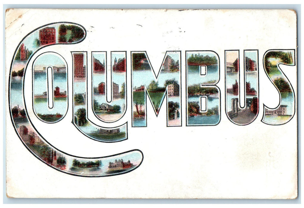 1908 Large Letter Greetings From Columbus Ohio OH Posted Vintage Postcard