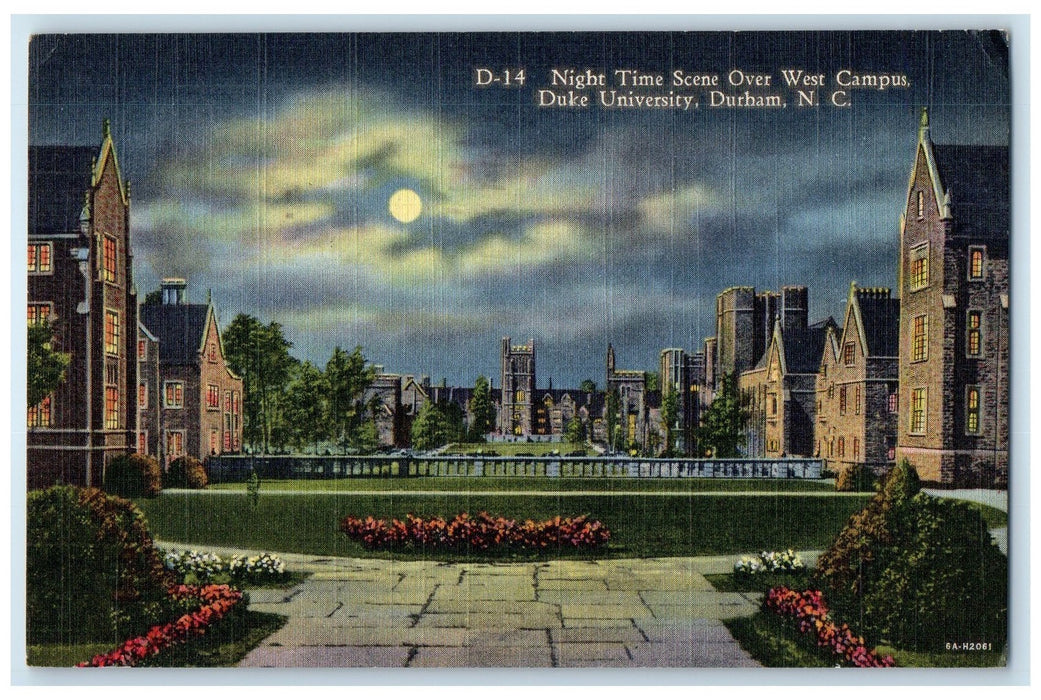 1951 Night Scene West Campus Duke University Durham North Carolina NC Postcard