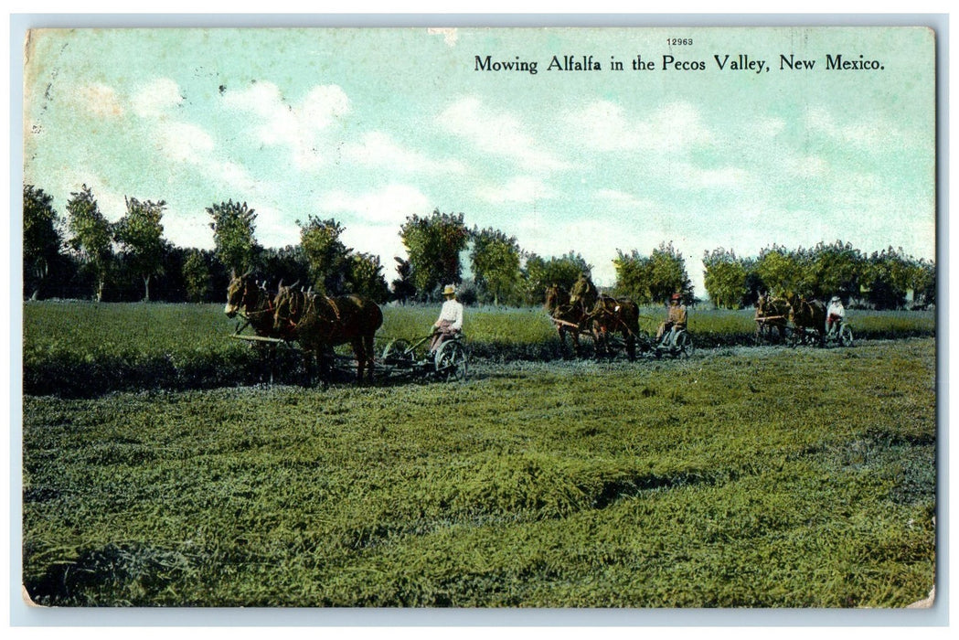 1909 Mowing Alfalfa In The Pecos Valley New Mexico MX Posted Vintage Postcard