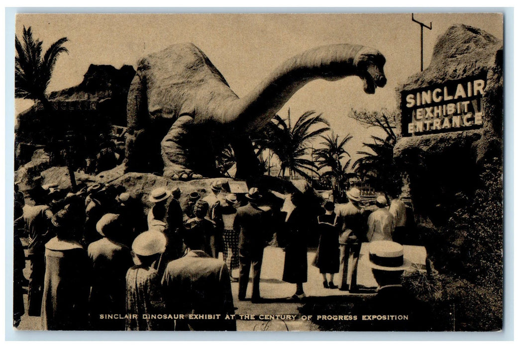 c1940s Sinclair Dinosaur Exhibit At Century Of Progress Expo Chicago IL Postcard