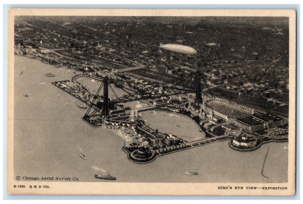 c1940's Bird's Eye View Exposition World's Fair Boats Scene Chicago IL Postcard