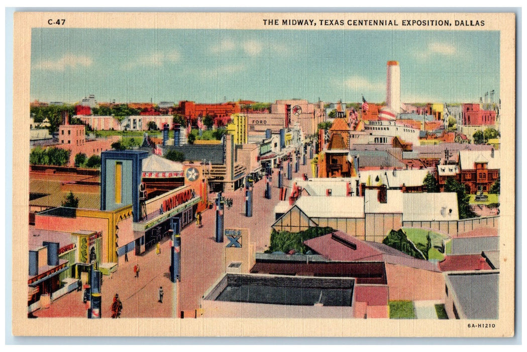 c1940's The Midway Texas Centennial Exposition Dallas Texas TE Unposted Postcard