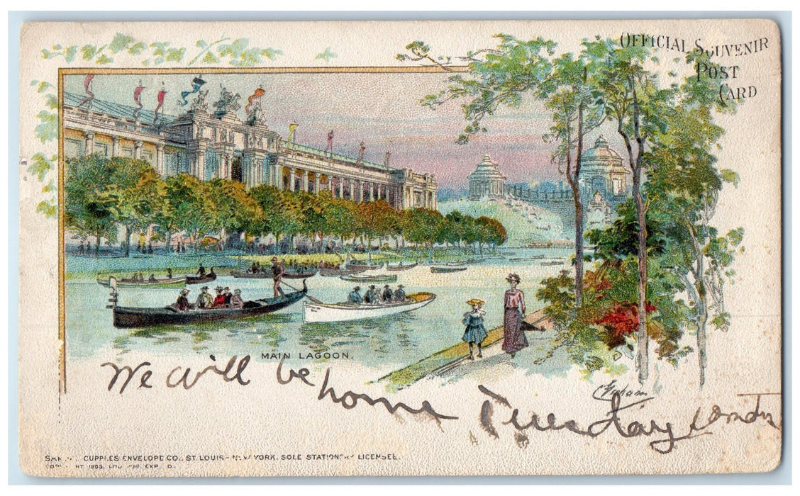 1904 Main Lagoon Boat Canoeing Scene St. Louis Missouri MO Posted Trees Postcard