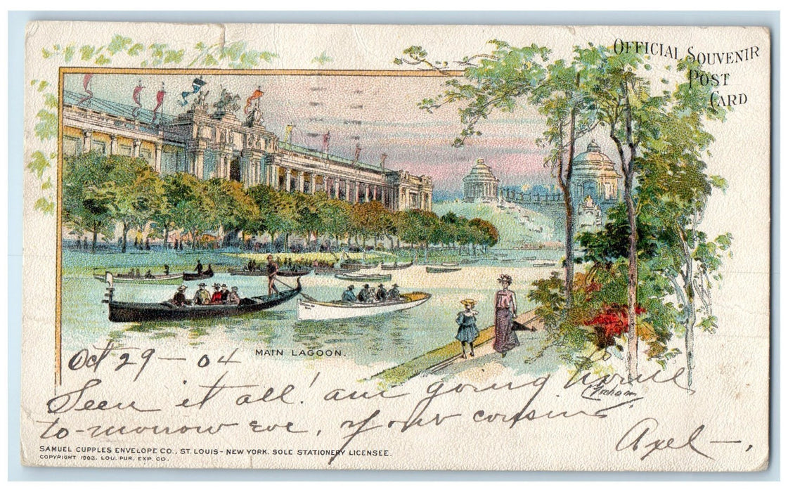 1904 Main Lagoon Boat Canoeing Scene St. Louis Missouri MO Buildings Postcard