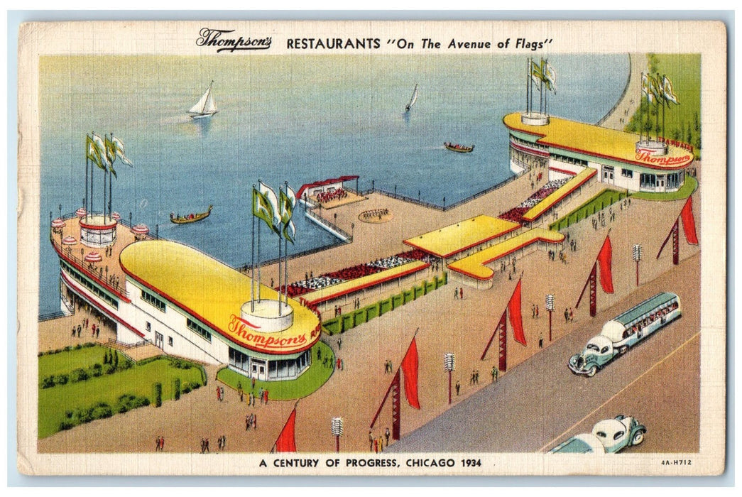 1934 Thompson Restaurants On The Avenue Of Flags Chicago Illinois IL Postcard