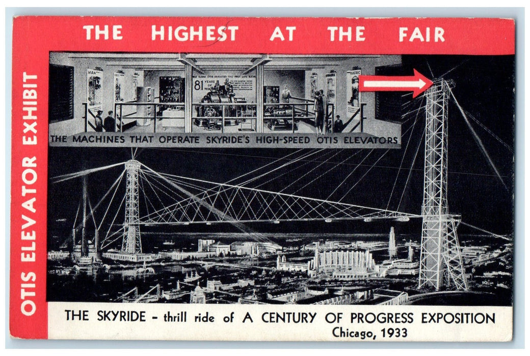 c1940s Skyride Thrill Ride Of Century Of Progress Exposition Chicago IL Postcard