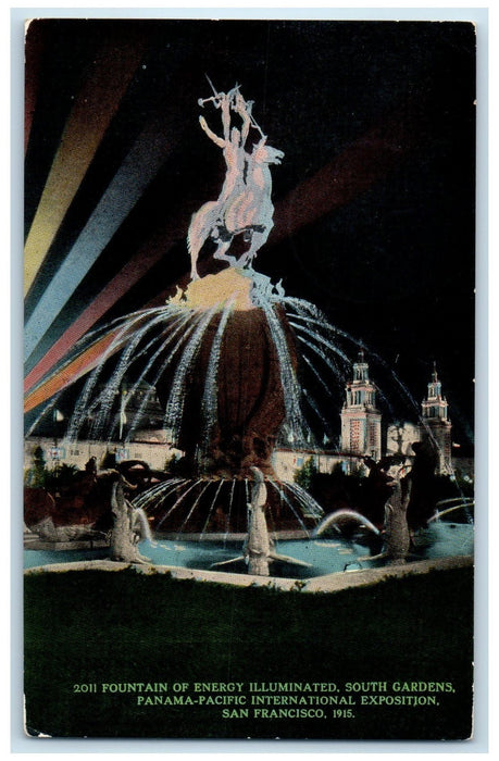 1916 Fountain Of Energy Illuminated International Expo San Francisco CA Postcard