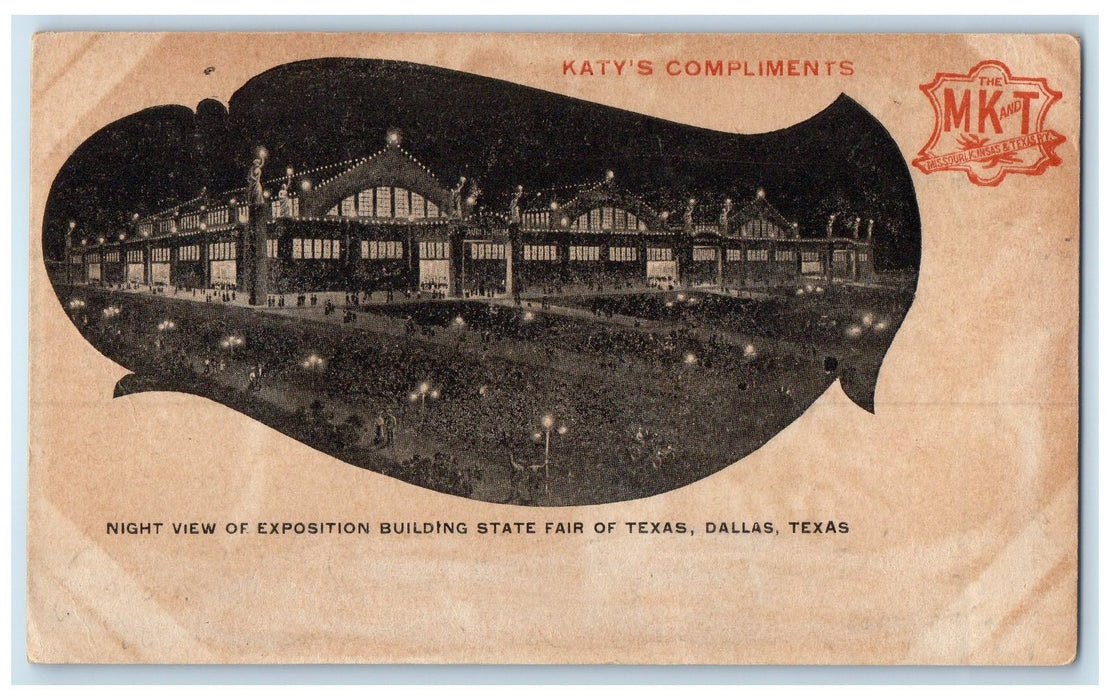 1910 Night View Of Exposition Building State Fair View Dallas Texas TE Postcard