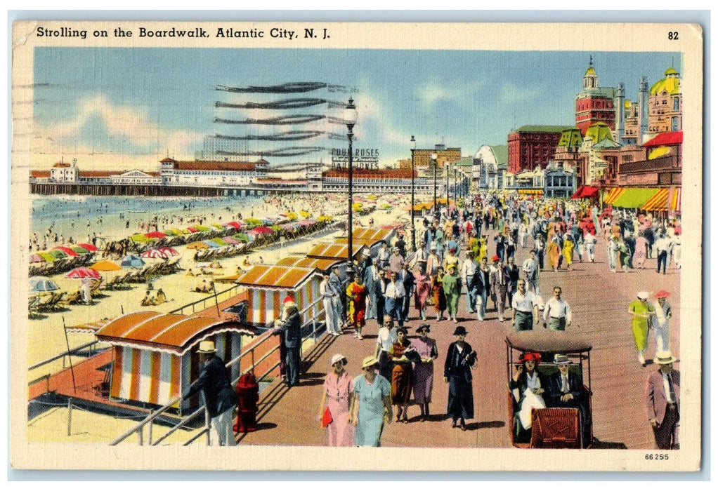 1940 Strolling On The Boardwalk Shops Scene Atlantic City New Jersey NJ Postcard