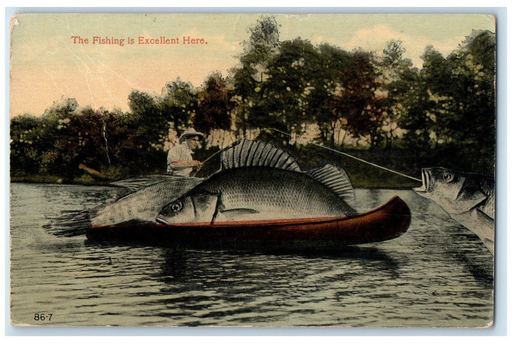 1913 The Fishing In Excellent Here Weatherford Oklahoma OK Exaggerated 2Postcard