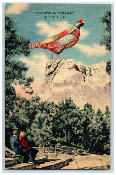 c1940's Rushmore And Pheasant Keystone South Dakota SD Exaggerated Bird Postcard