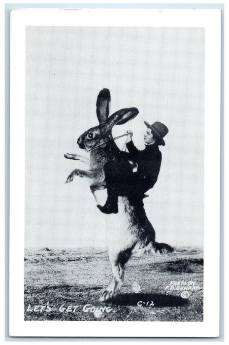 c1940's Cowboy Riding Exaggerated Rabbit Farmer Dodge City Kansas KS Postcard