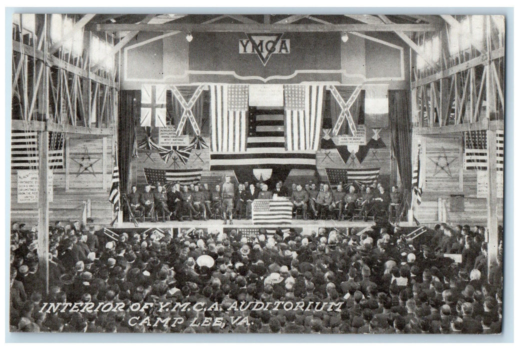 c1910's Interior Of YMCA Auditorium Camp Lee Virginia VA Posted Flag Postcard