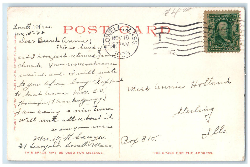 1908 Home Of Senator Crank Manufacture Paper Dalton Massachusetts MA Postcard