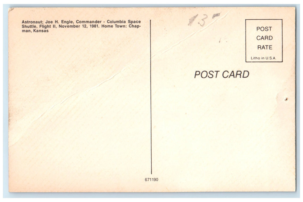 c1940's Astronaut Joe Engle Commander Scene Chapman Kansas KS Unposted Postcard