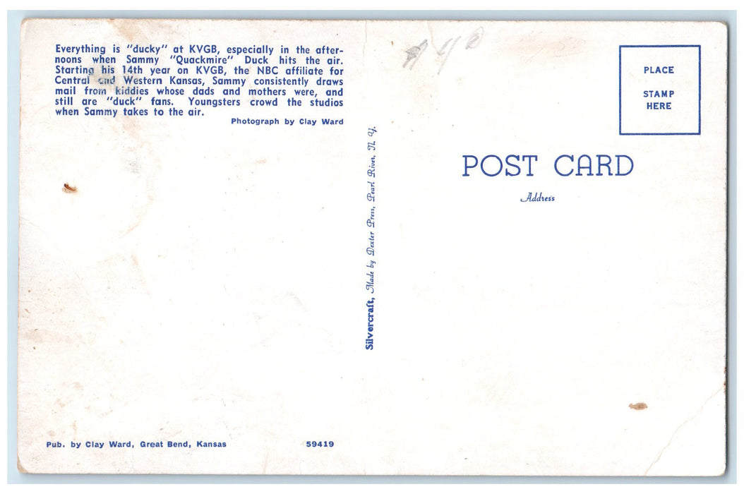 c1960's Sammy Duck And Uncle Ray KVGB Programs Great Bend Kansas KS Postcard