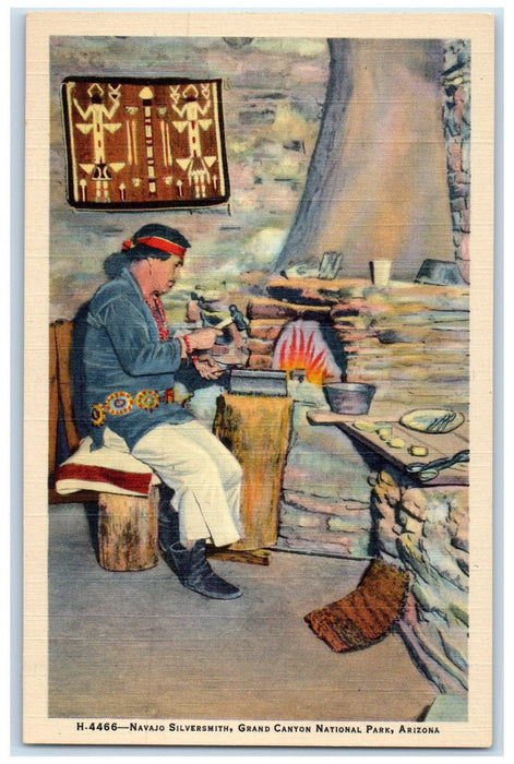 c1940s Navajo Silversmith Scene Grand National Park Arizona AZ Unposted Postcard