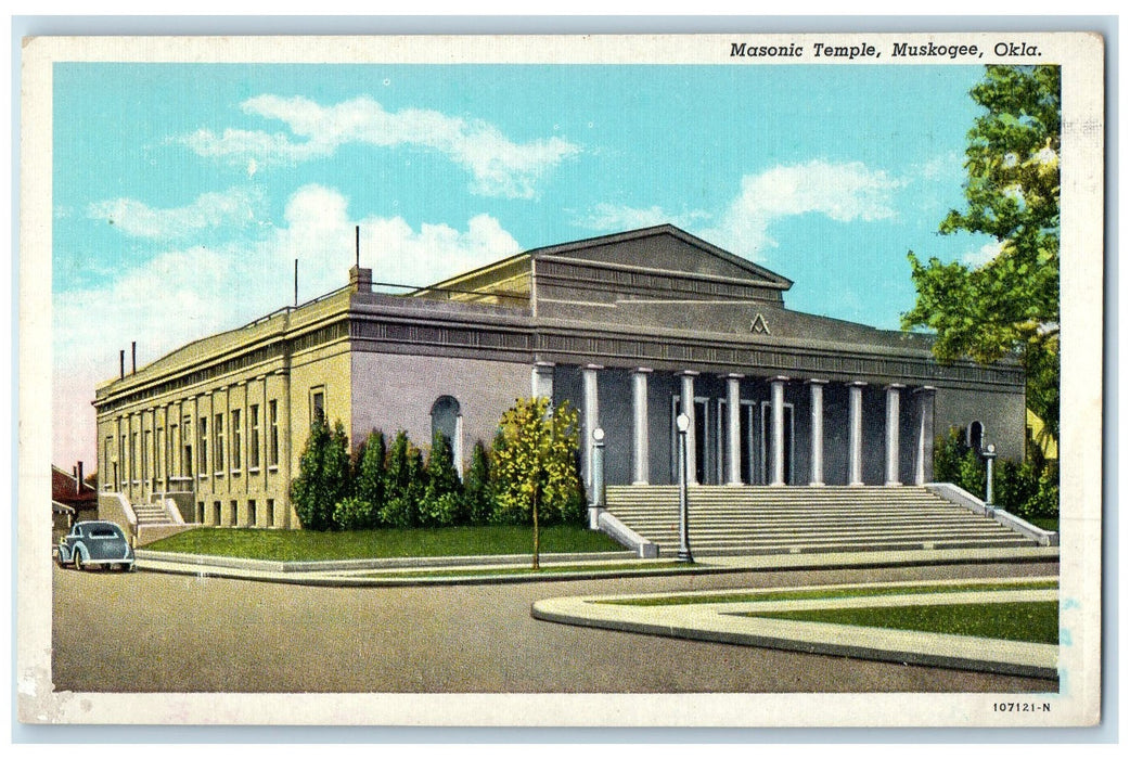 c1940's Masonic Temple Exterior Roadside Muskogee Oklahoma OK Unposted Postcard