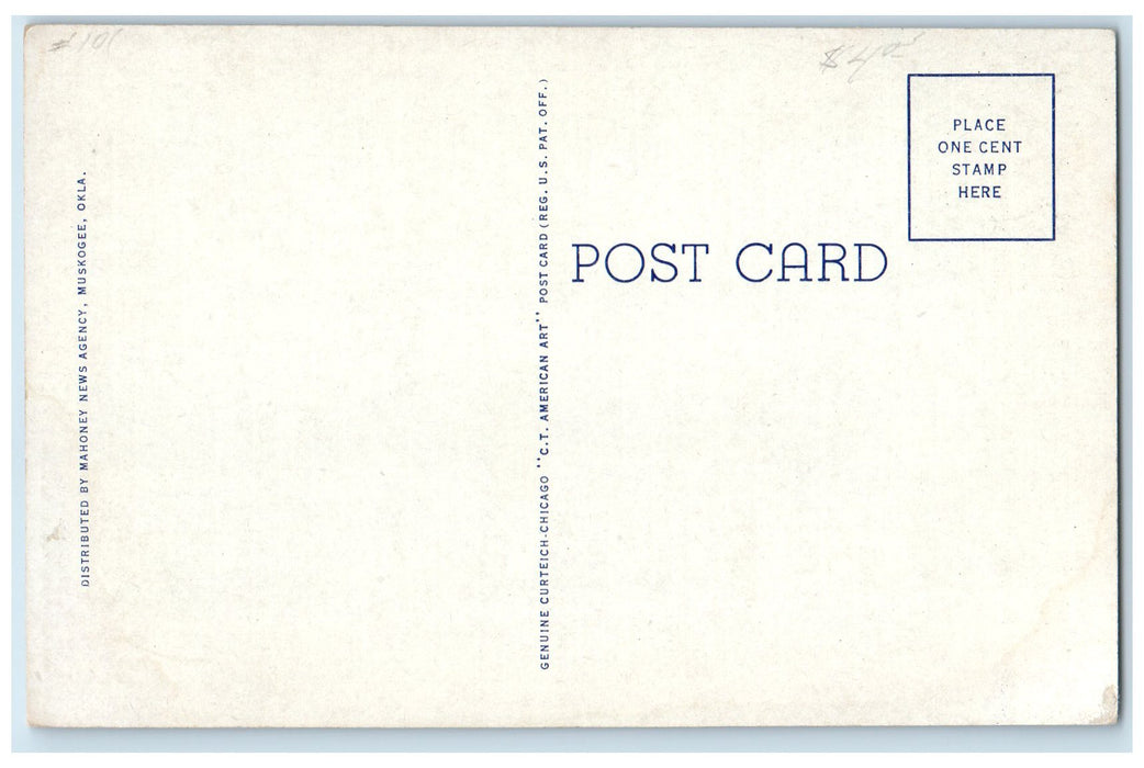 c1940's Masonic Temple Exterior Roadside Muskogee Oklahoma OK Unposted Postcard