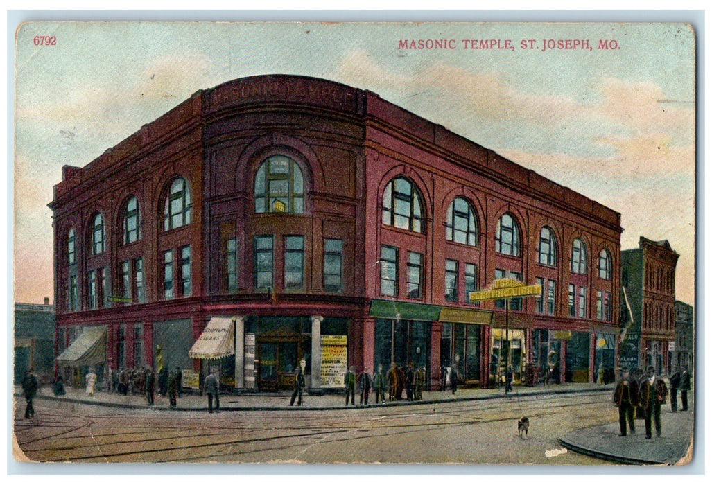 1910 Masonic Temple Exterior Roadside St. Joseph Missouri MO Posted Postcard