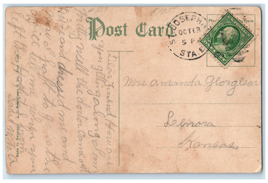 1910 Masonic Temple Exterior Roadside St. Joseph Missouri MO Posted Postcard