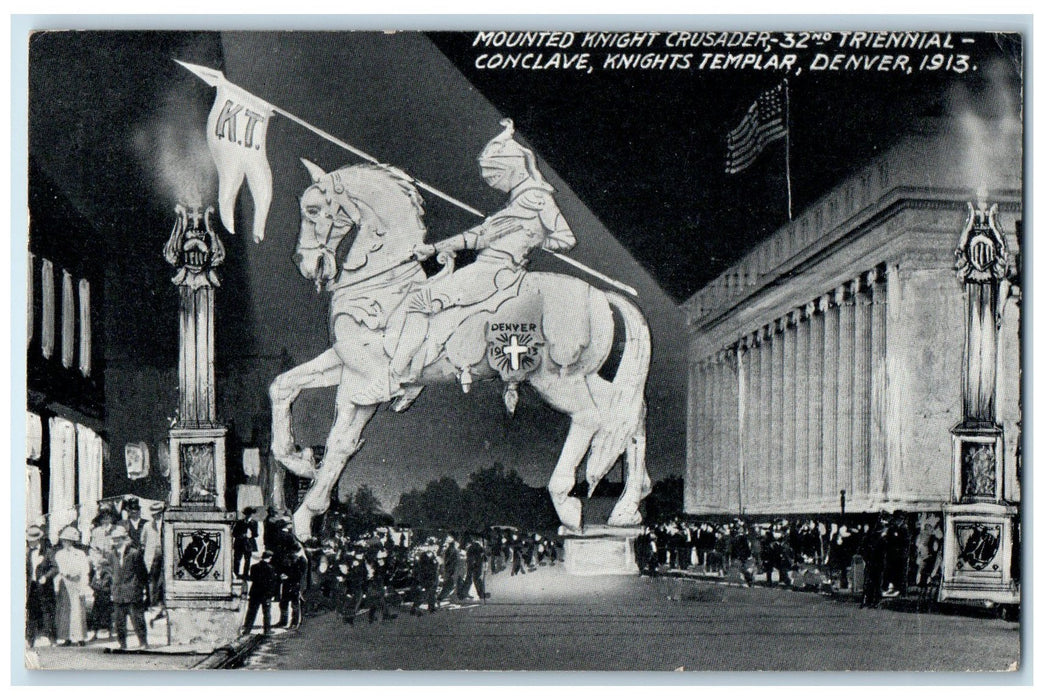 1915 Mounted Knight Scene Triennial Conclave Templar Denver Colorado CO Postcard