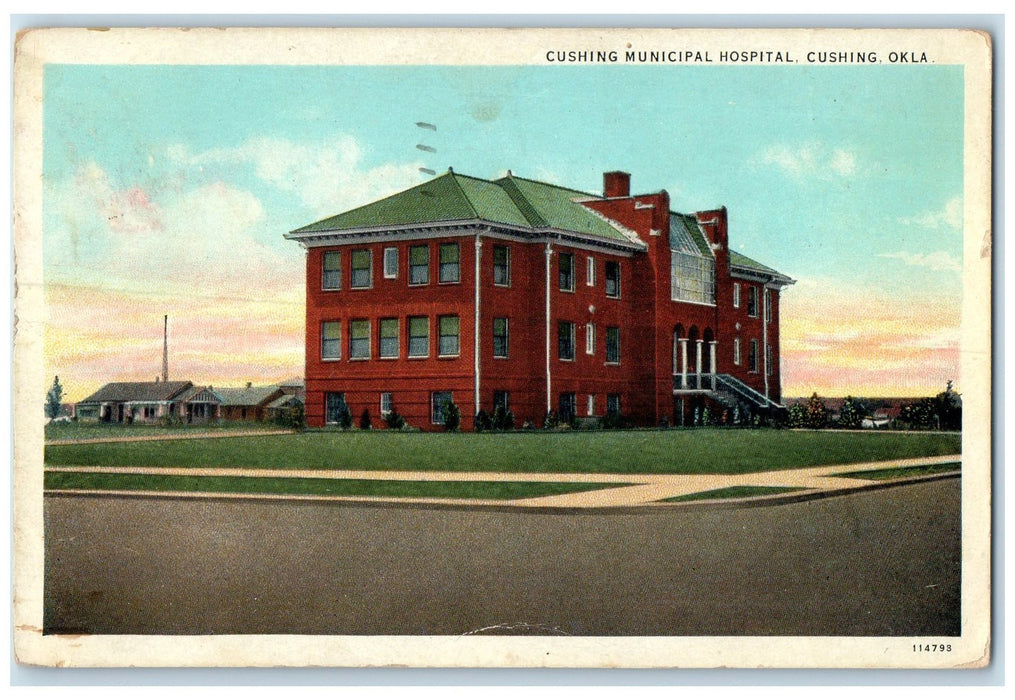 1935 Cushing Municipal Hospital Building Entrance Cushing Oklahoma Ok Postcard