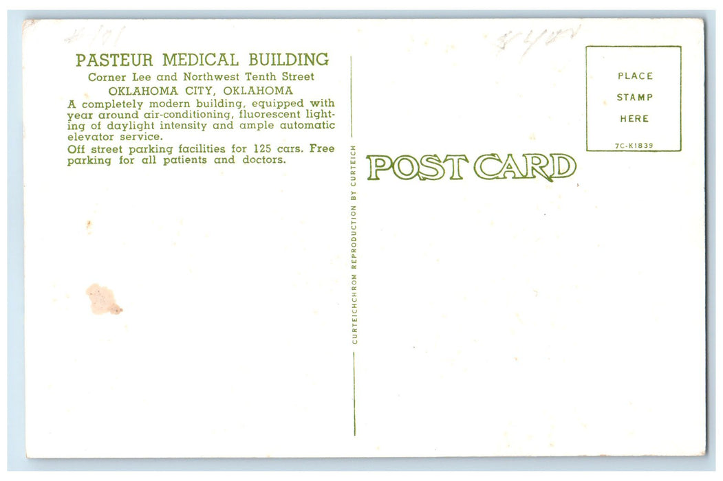 c1950's Pasteur Medical Building Entrance Oklahoma City Oklahoma OK Postcard