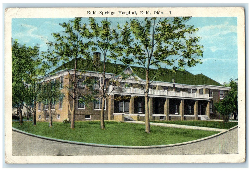 1924 Enid Springs Hospital Building Entrance Ground Enid Oklahoma OK Postcard