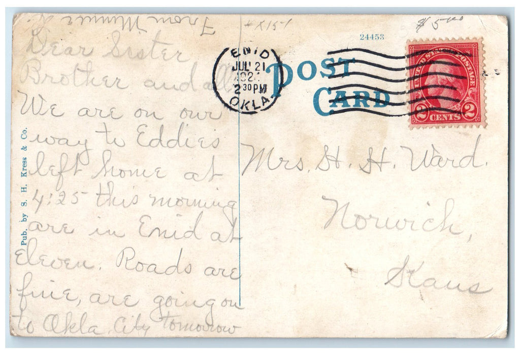 1924 Enid Springs Hospital Building Entrance Ground Enid Oklahoma OK Postcard