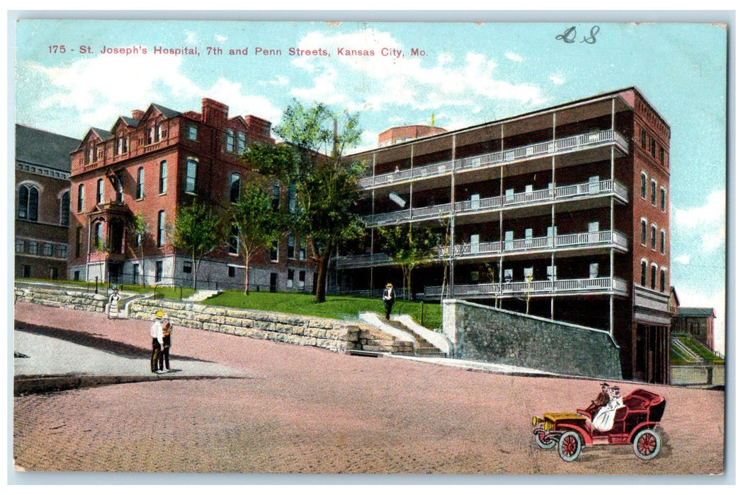 c1910 St. Joseph Hospital 7th & Penn Streets Kansas City Missouri MO Postcard