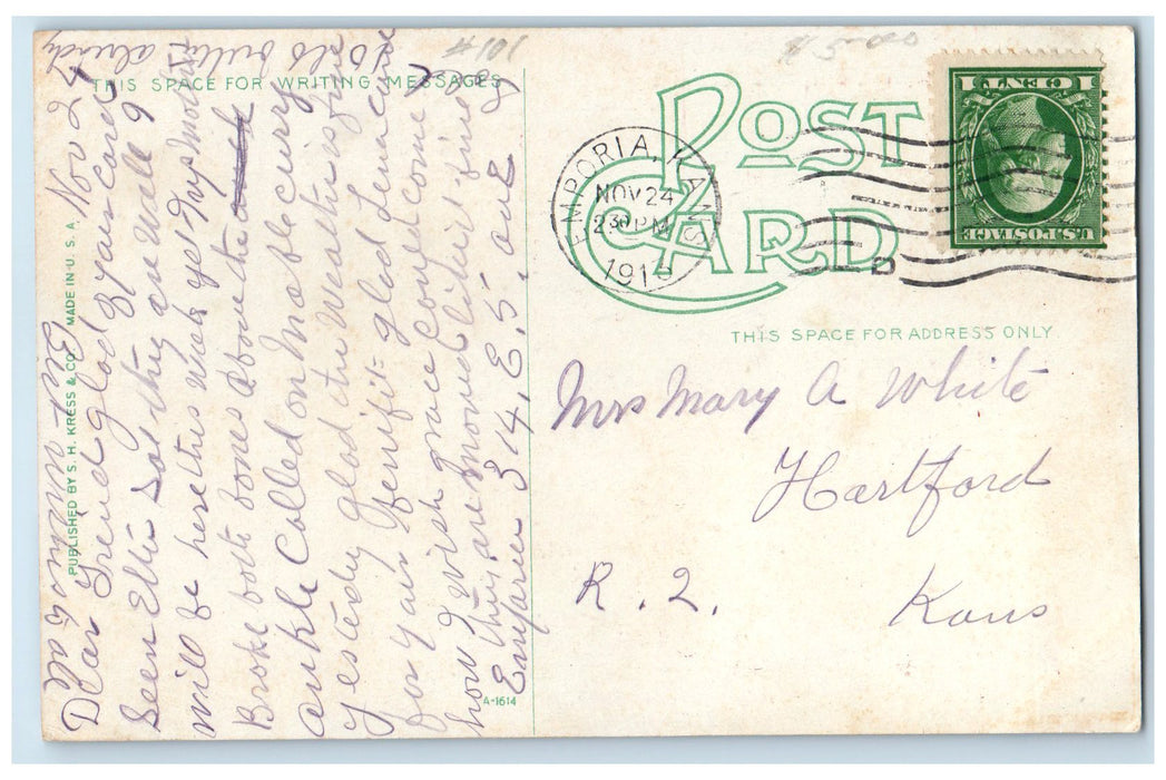 1913 St. Marys Hospital Building Cross Tower Entrance Emporia Kansas KS Postcard