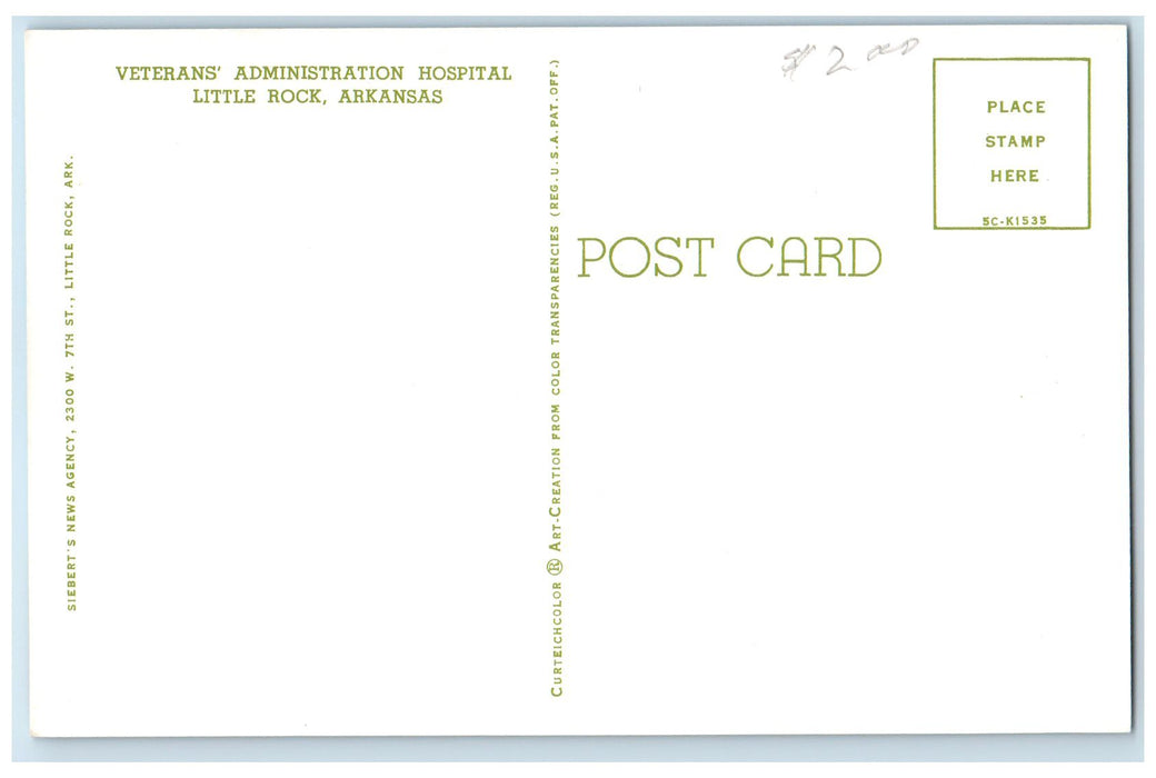 c1950 Veterans Administration Hospital Building Little Rock Arkansas AR Postcard