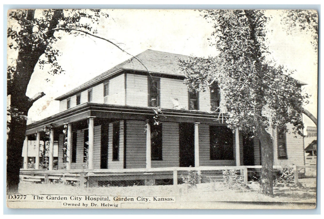 c1910 The Garden City Hospital Old Building Porch Garden City Kansas KS Postcard