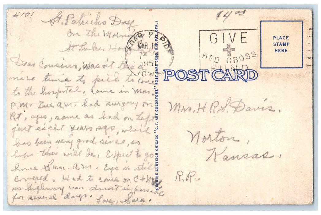 c1940 St. Luke's Methodist Hospital Building Road Cedar Rapids Iowa IA Postcard
