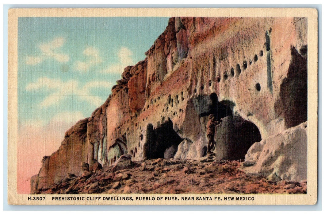 1945 Prehistoric Cliff Dwellings Pueblo Of Puye Santa Fe New Mexico NM Postcard