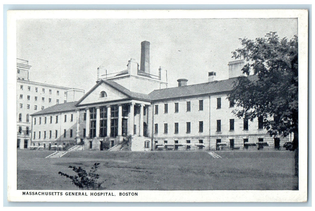 c1920's Massachusetts General Hospital Building Steps Ground Boston Postcard