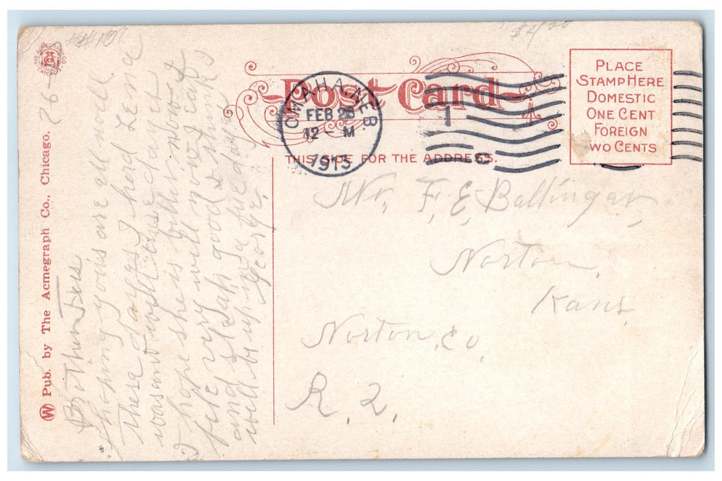 1913 Clarkson Memorial Hospital Building Entrance Omaha Nebraska NE Postcard