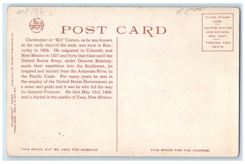 c1920's Old Home Of Kit Carlson House Las Animas Colorado CO Unposted Postcard