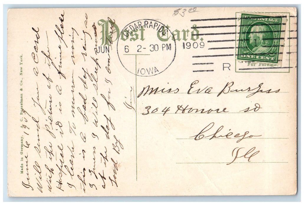 1909 St. Luke's Hospital Building Roadside Steps Cedar Rapids Iowa IA Postcard