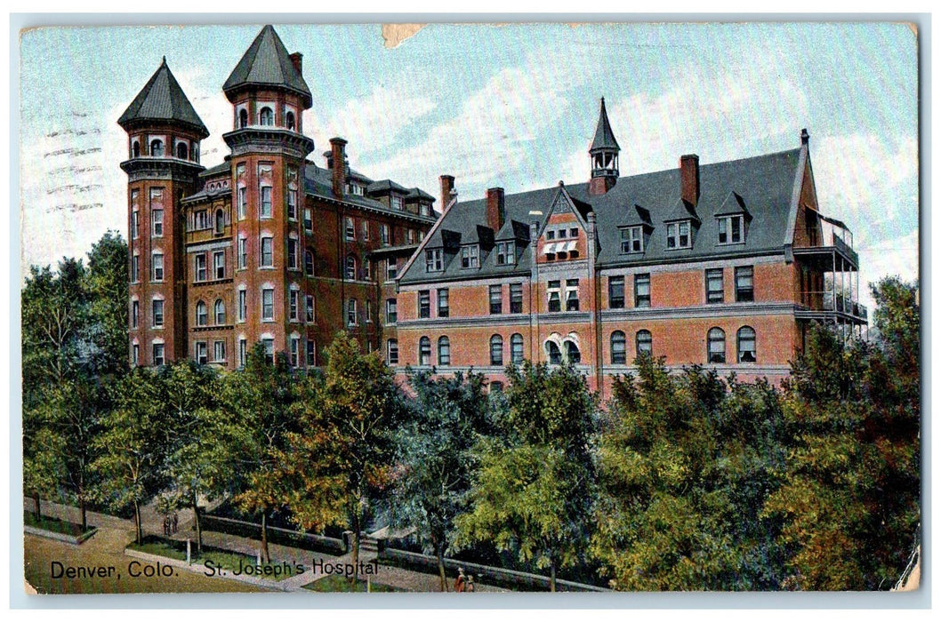 1908 St. Joseph's Hospital Building Tower Pathways Denver Colorado CO Postcard