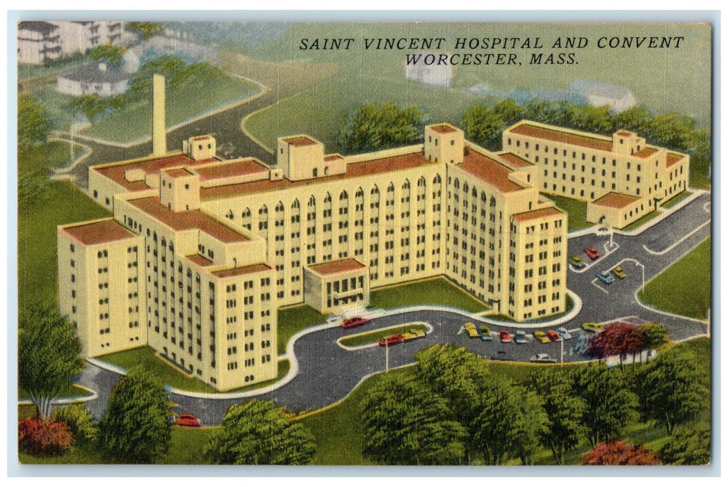 c1940's Saint Vincent Hospital And Convent Worcester Massachusetts MA Postcard