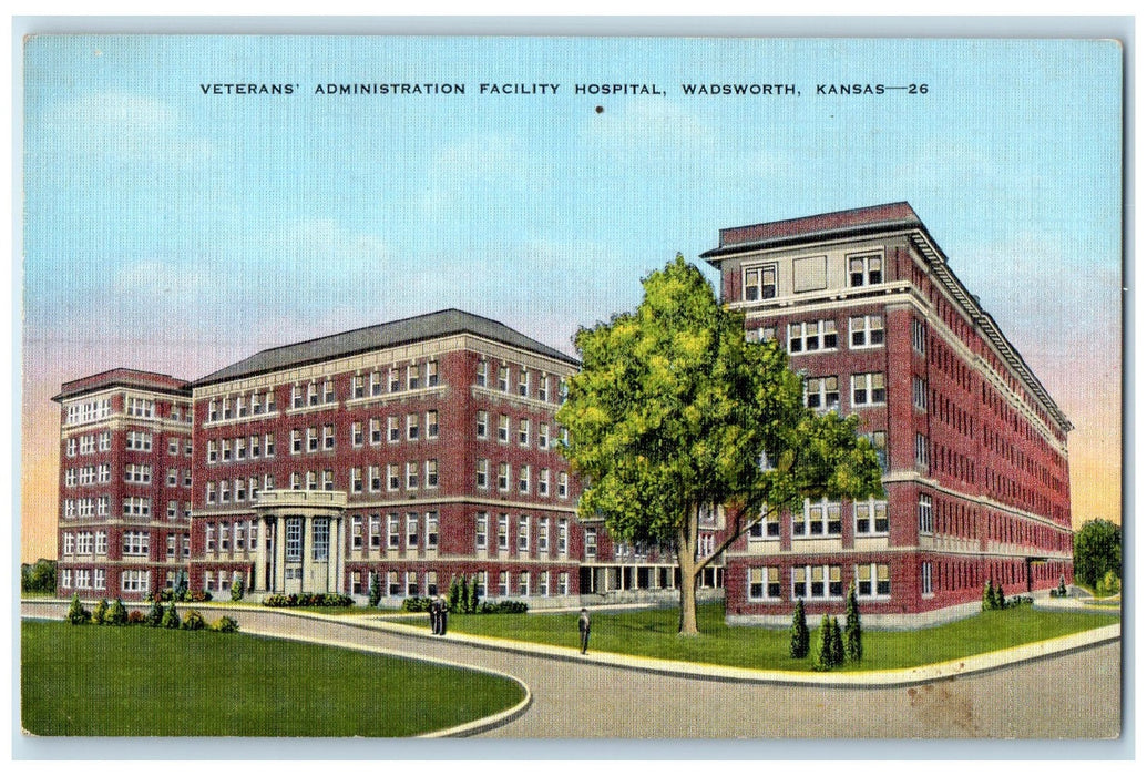 c1940's Veteran's Administration Facility Hospital Wadsworth Kansas KS Postcard