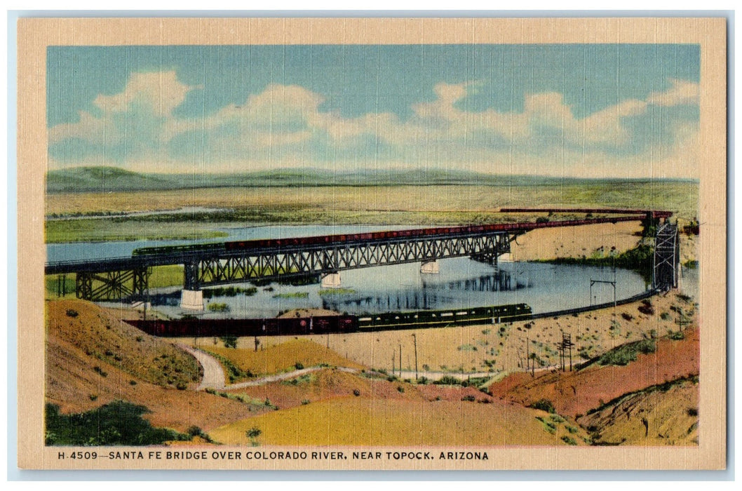 c1940's Santa Fe Bridge Over Colorado River Train Railroad Topock AZ Postcard