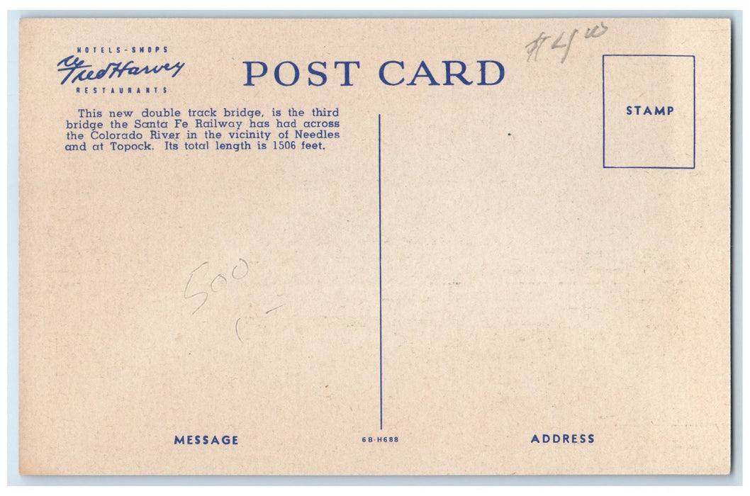 c1940's Santa Fe Bridge Over Colorado River Train Railroad Topock AZ Postcard